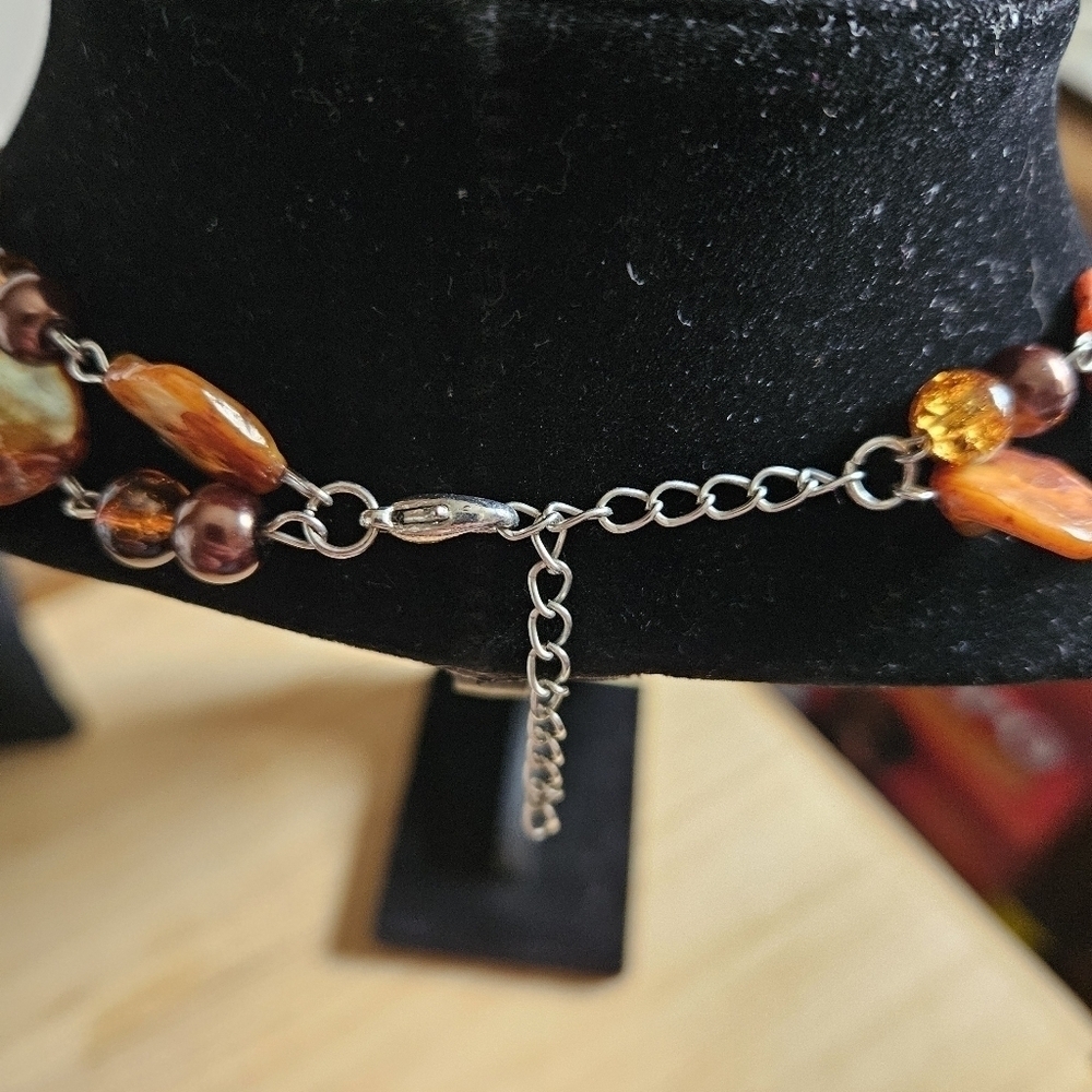 Vintage 80s Agate Stone Nugget 2-Strand Necklace - Picture 2 of 7